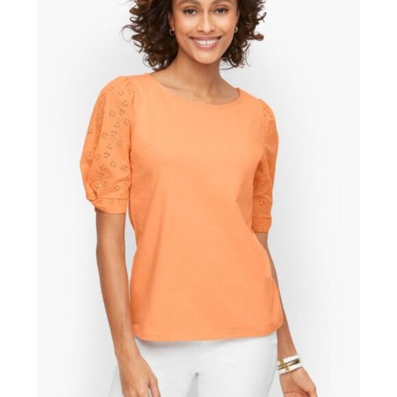 TALBOTS eyelet sleeve ballet neck tee size M - Picture 1 of 6